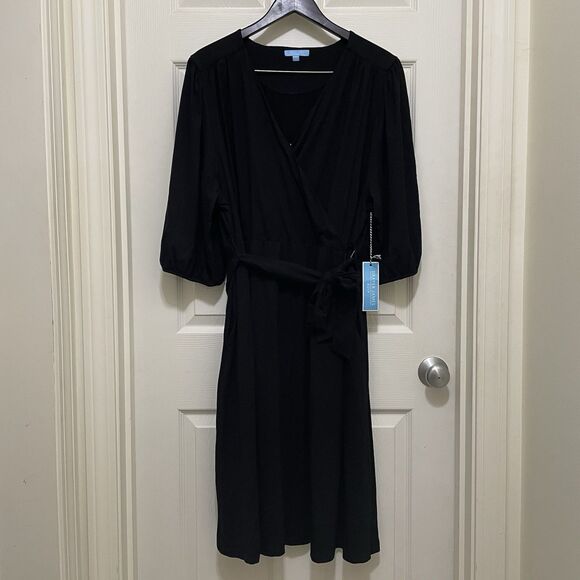 NEW Draper James RSVP Knit Wrap Dress Black Half Sleeve V-Neck Plus Size 2X NWT - Picture 2 of 14